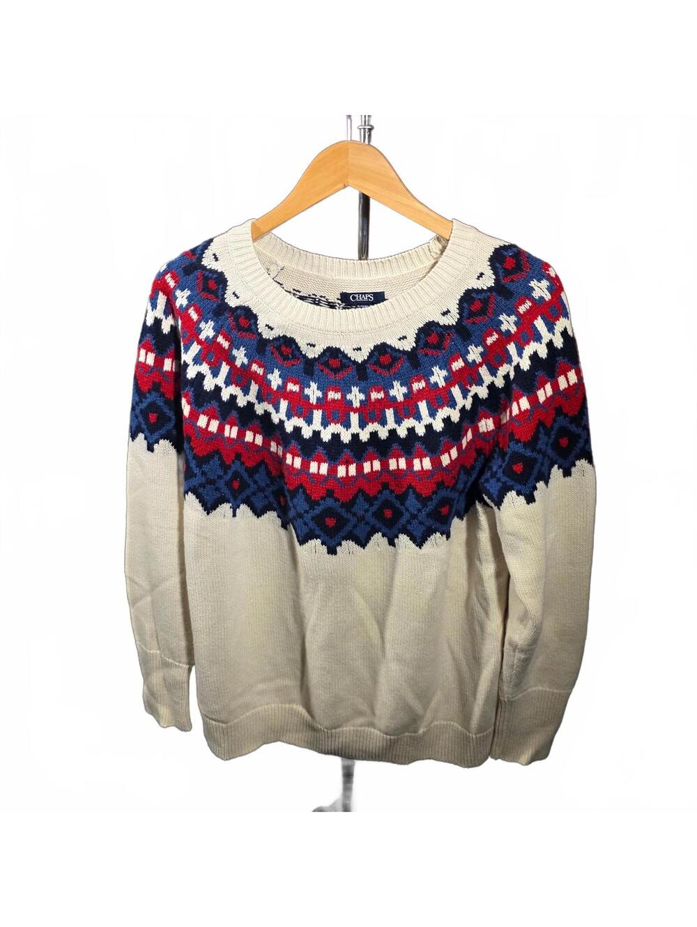 Chaps XL Cream Fair Isle Pattern Crewneck Sweater